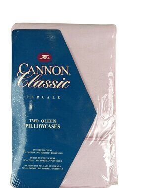 Cannon Classic Percale Cotton Blend Queen Pillowcases 180 Thread Count Pink New